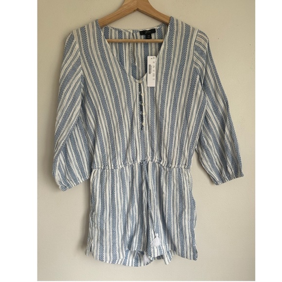 NWT J. Crew Stripe Gauze Romper in Blue and White - Picture 2 of 6